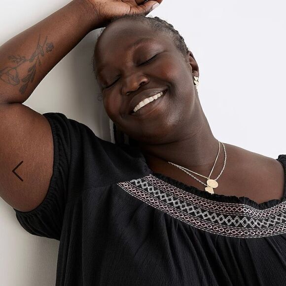 NWT Madewell Seahorse Embroidery Top 3X Plus Blue Zig Zag Embroidered Square Top - Picture 14 of 16